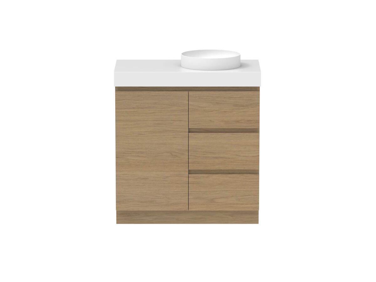 Reece Posh Domaine Plus Hamper 900mm Floor Mounted Vanity Right Hand Basin 90mm Cherry Pie Top