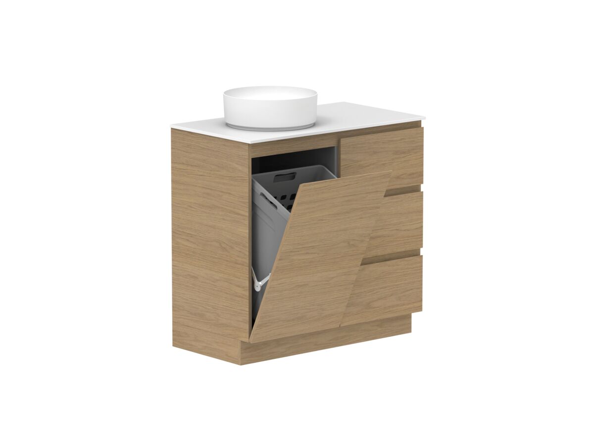 reece Posh Domaine Plus Hamper 900mm Floor Mounted Vanity Left Hand Basin 12mm Durasein Top
