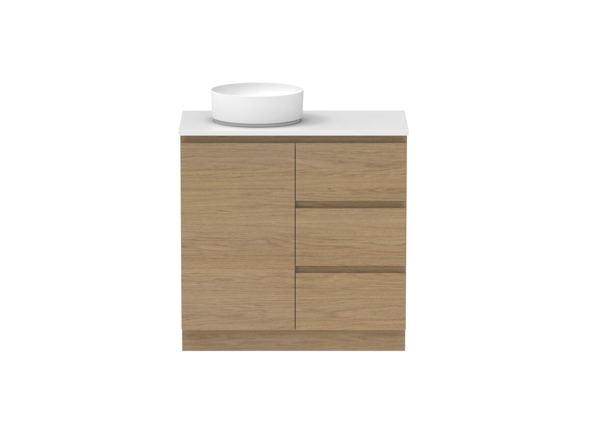 Reece Posh Domaine Plus Hamper 900mm Floor Mounted Vanity Left Hand Basin 20mm Cherry Pie Top