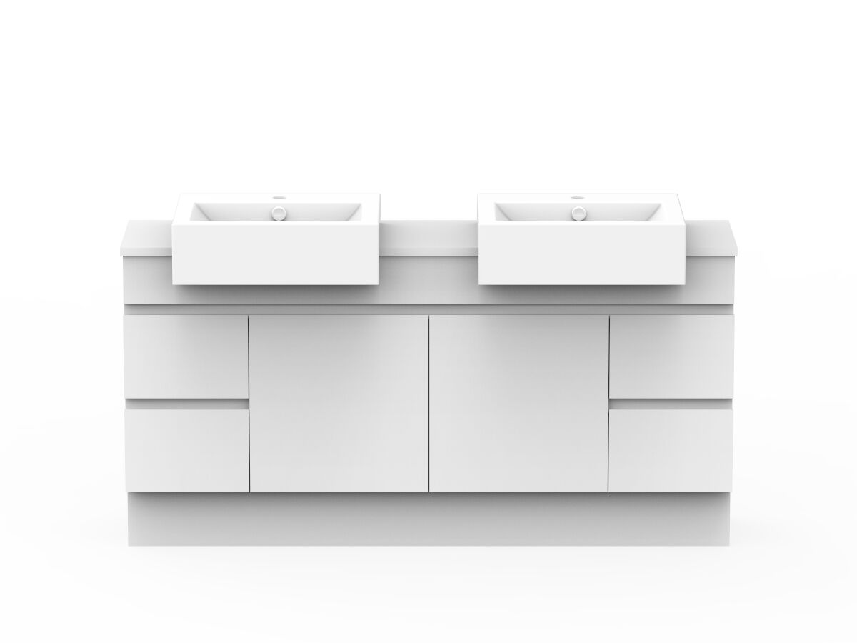 reece Posh Domaine Plus Semi-Recessed 1500mm Floor Mounted Vanity Double Basin 20mm Cherry Pie Top