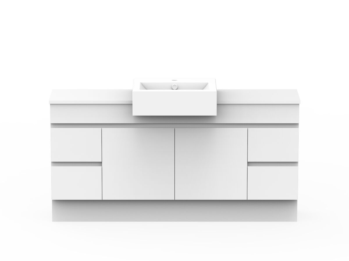 reece Posh Domaine Plus Semi-Recessed 1500mm Floor Mounted Vanity Centre Basin 20mm Cherry Pie Top