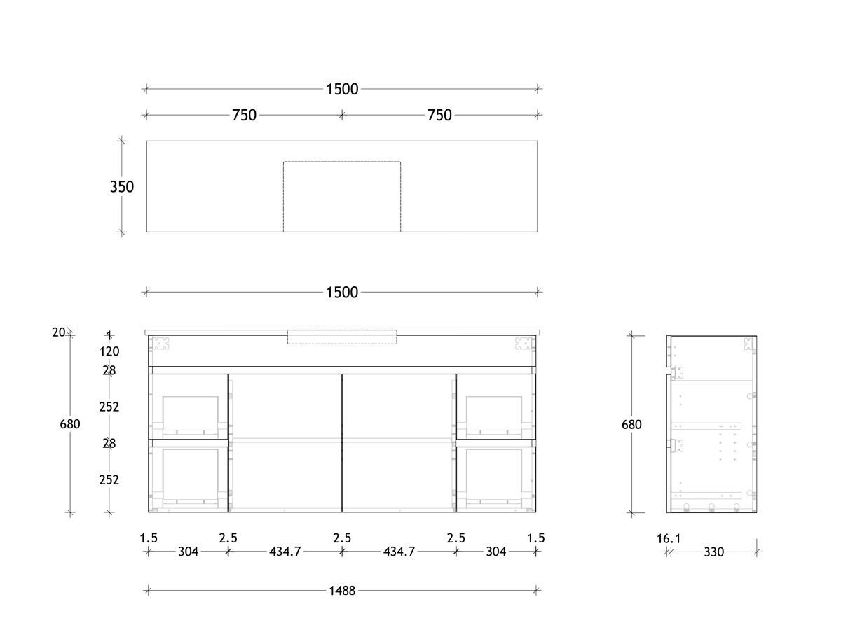 Reece Posh Domaine Plus Semi-Recessed 1500mm Wall Hung Vanity Centre Basin 20mm Cherry Pie Top