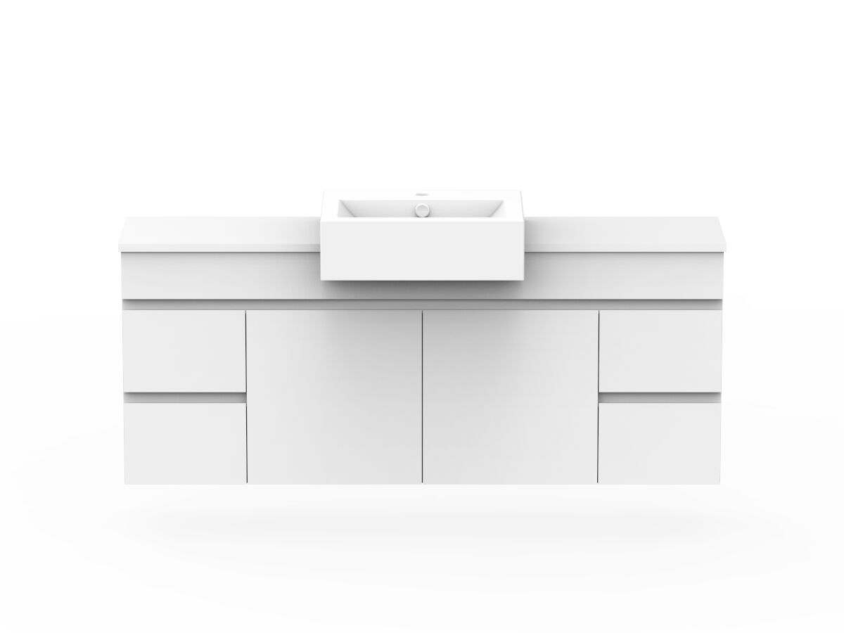 reece Posh Domaine Plus Semi-Recessed 1500mm Wall Hung Vanity Centre Basin 20mm Cherry Pie Top