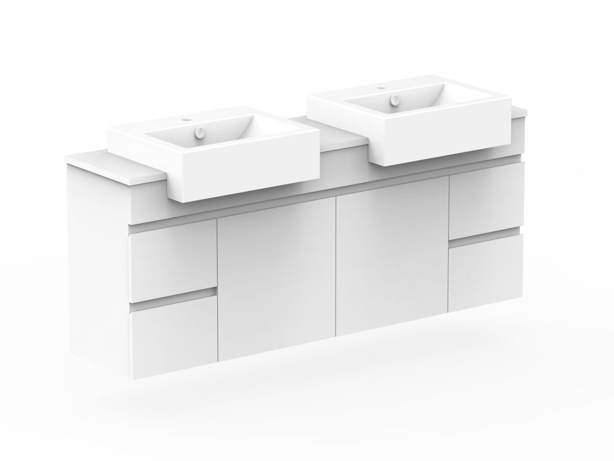 Reece Posh Domaine Plus Semi-Recessed 1500mm Wall Hung Vanity Double Basin 20mm Cherry Pie Top