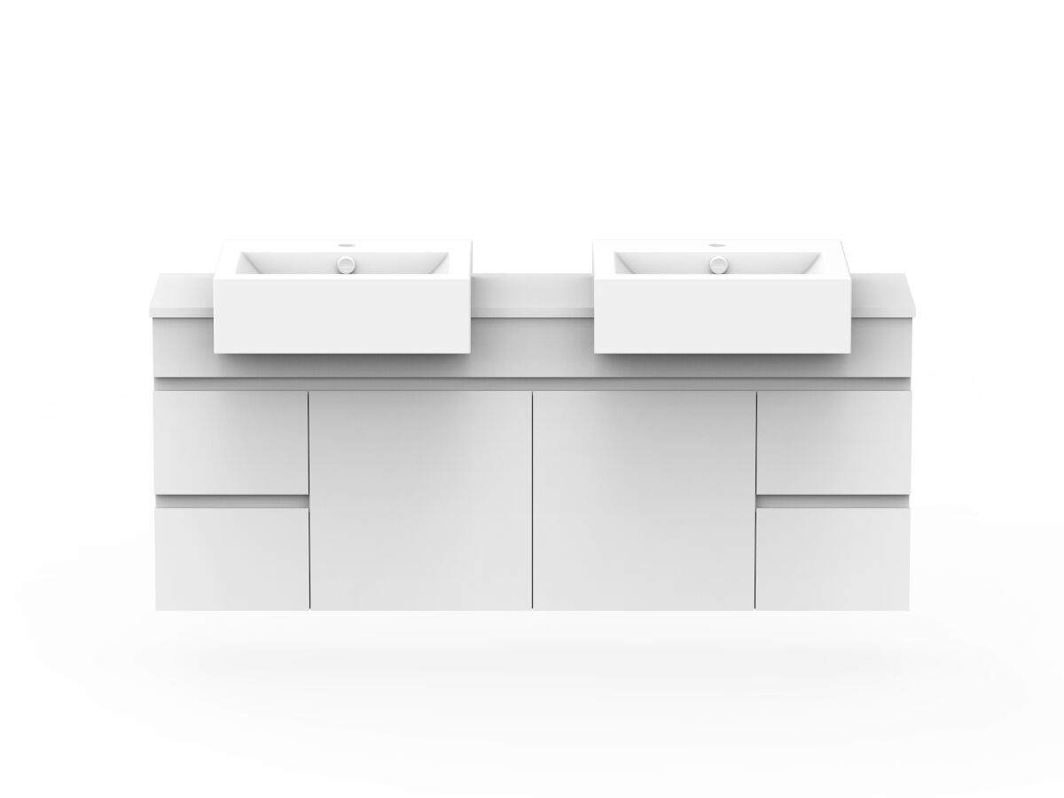 reece Posh Domaine Plus Semi-Recessed 1500mm Wall Hung Vanity Double Basin 20mm Cherry Pie Top