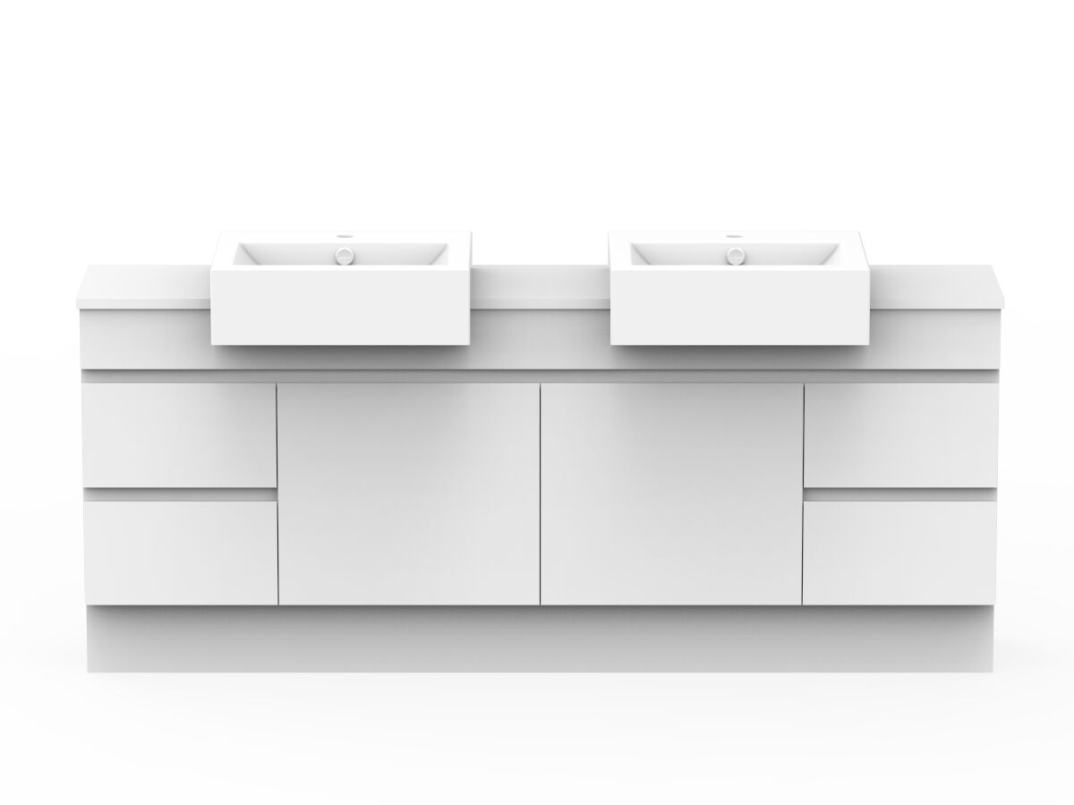reece Posh Domaine Plus Semi-Recessed 1800mm Floor Mounted Vanity Double Basin 20mm Cherry Pie Top