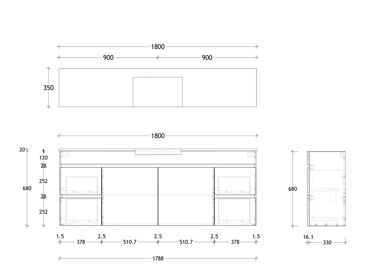 Reece Posh Domaine Plus Semi-Recessed 1800mm Wall Hung Vanity Centre Basin 20mm Cherry Pie Top