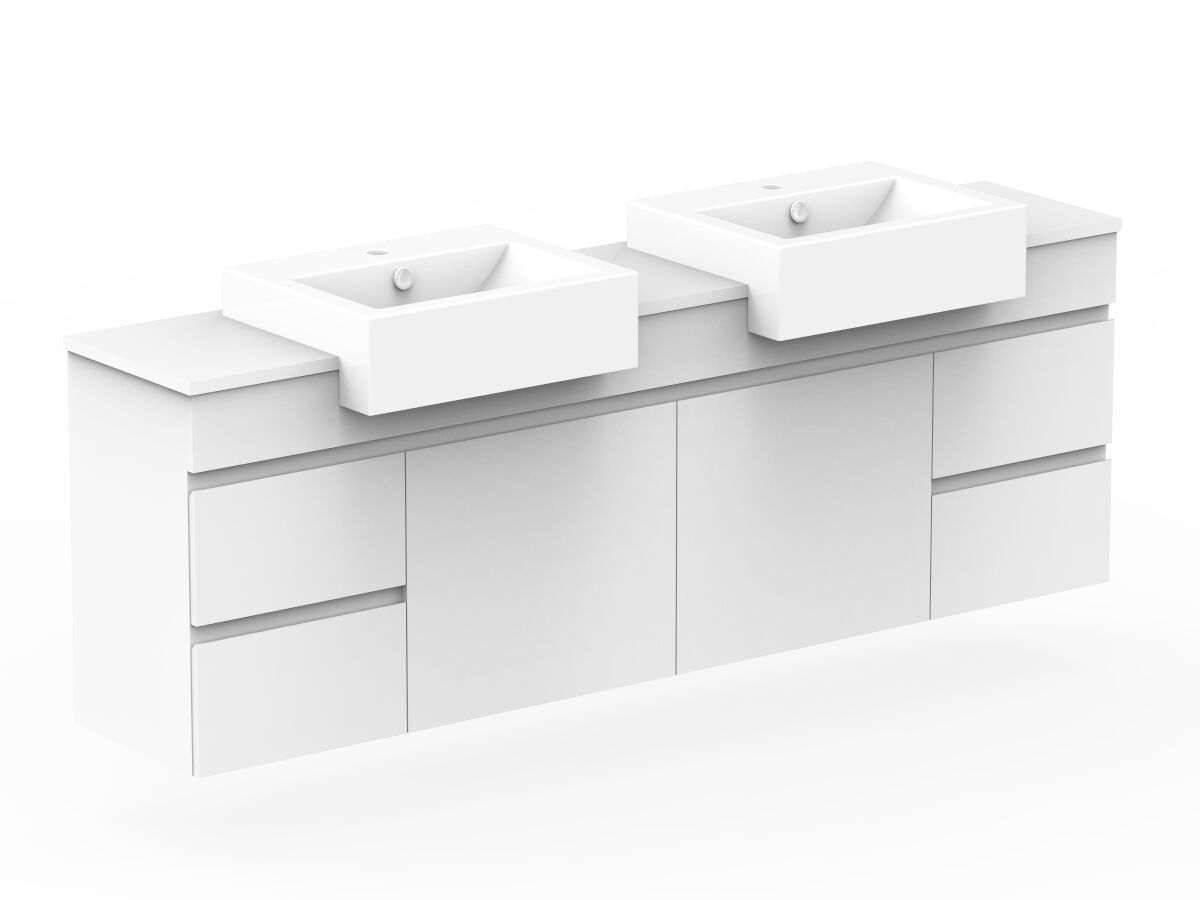 Reece Posh Domaine Plus Semi-Recessed 1800mm Wall Hung Vanity Double Basin 20mm Cherry Pie Top