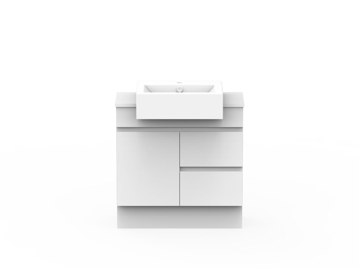 reece Posh Domaine Plus Semi-Recessed 750mm Floor Mounted Vanity Centre Basin 20mm Cherry Pie Top
