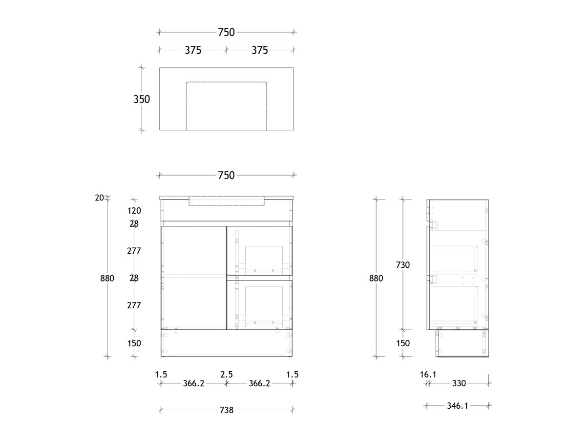 Reece Posh Domaine Plus Semi-Recessed 750mm Floor Mounted Vanity Centre Basin 20mm Cherry Pie Top