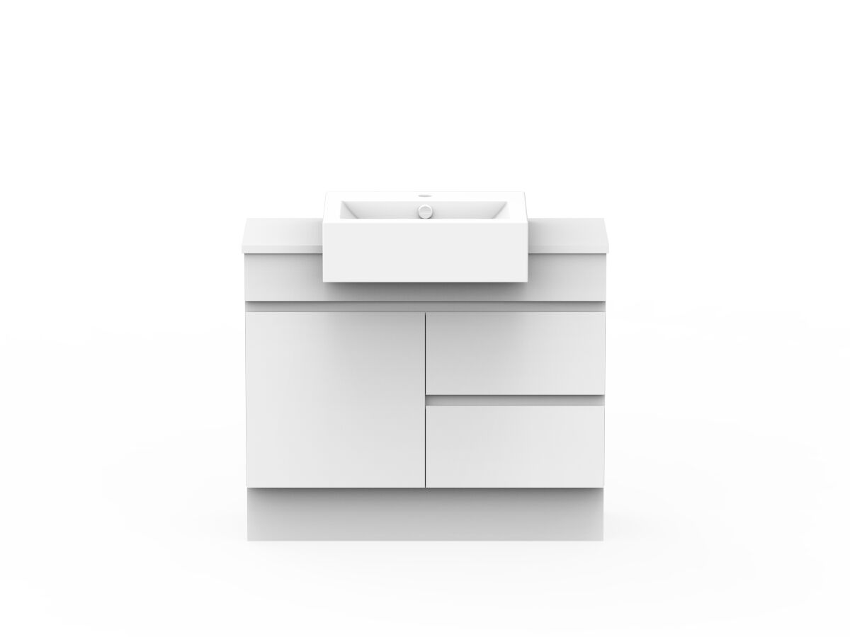 reece Posh Domaine Plus Semi-Recessed 900mm Floor Mounted Vanity Centre Basin 20mm Cherry Pie Top