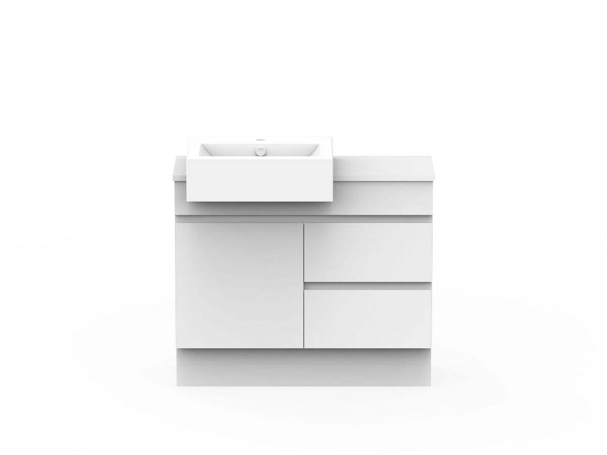 reece Posh Domaine Plus Semi-Recessed 900mm Floor Mounted Vanity Left Hand Basin 20mm Cherry Pie Top