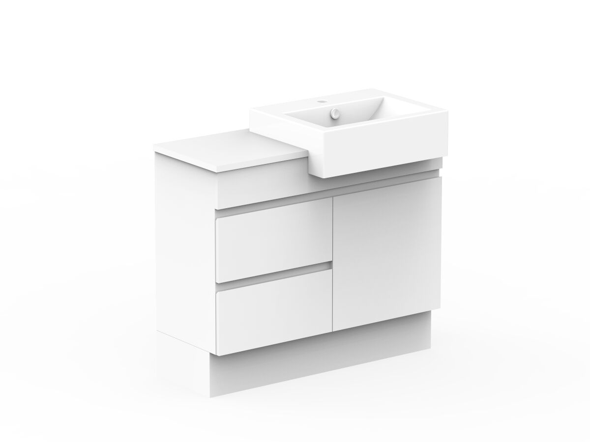 Reece Posh Domaine Plus Semi-Recessed 900mm Floor Mounted Vanity Right Hand Basin 20mm Cherry Pie Top