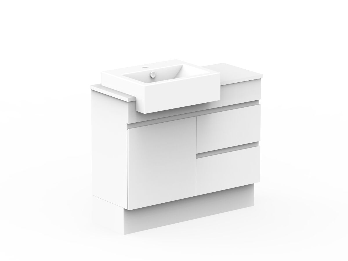 Reece Posh Domaine Plus Semi-Recessed 900mm Floor Mounted Vanity Left Hand Basin 20mm Cherry Pie Top