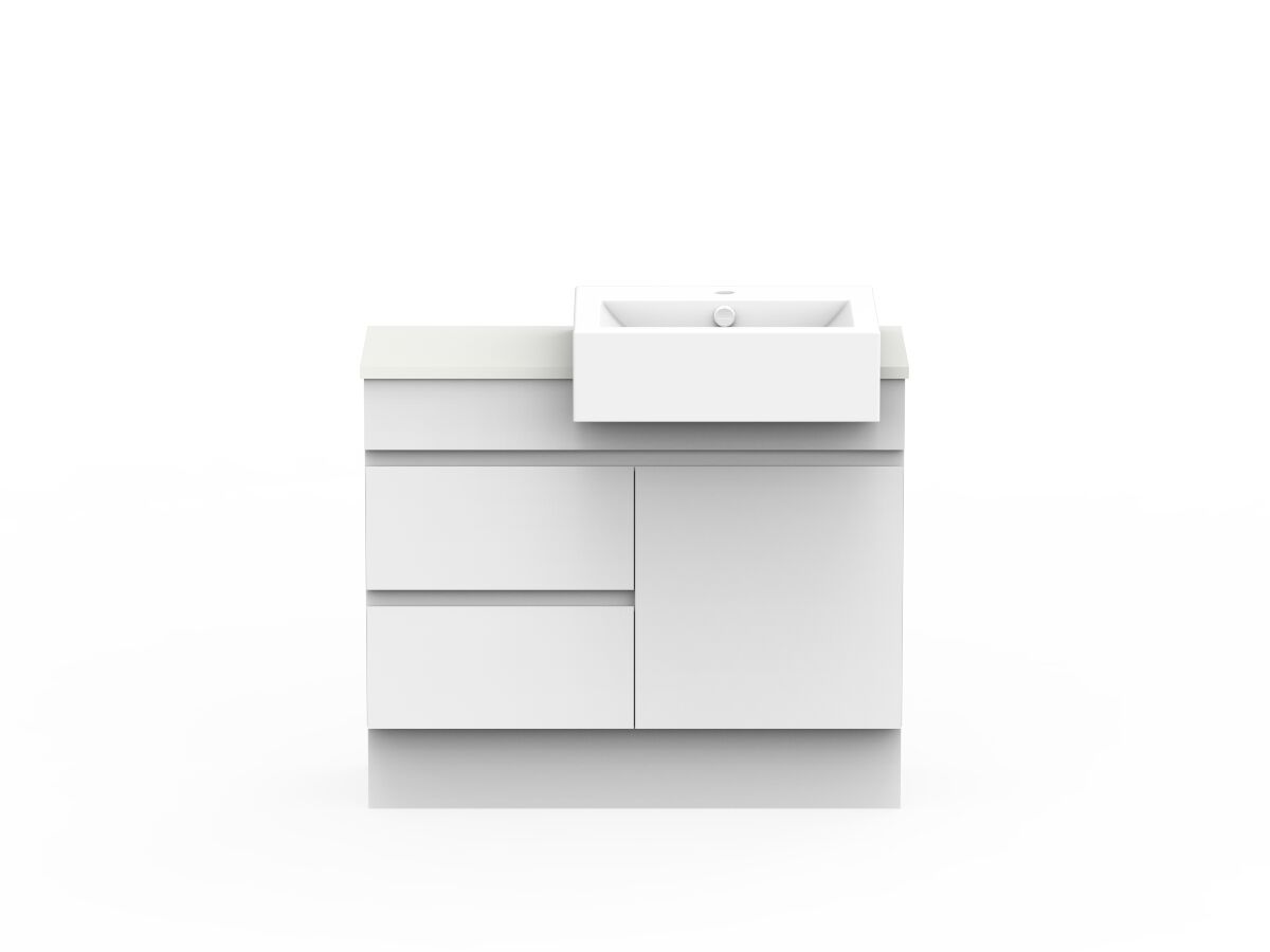 reece Posh Domaine Plus Semi-Recessed 900mm Floor Mounted Vanity Right Hand Basin 20mm Cherry Pie Top