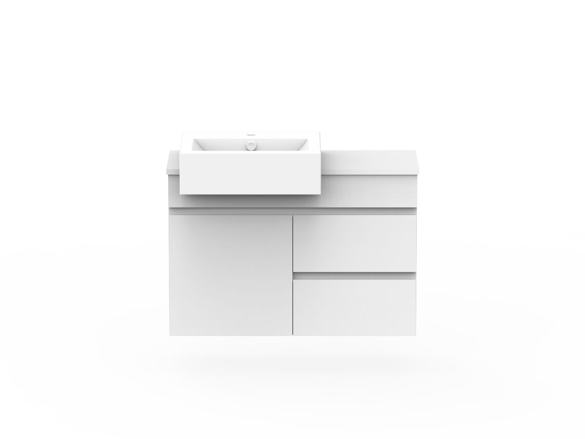 reece Posh Domaine Plus Semi-Recessed 900mm Wall Hung Vanity Left Hand Basin 20mm Cherry Pie Top