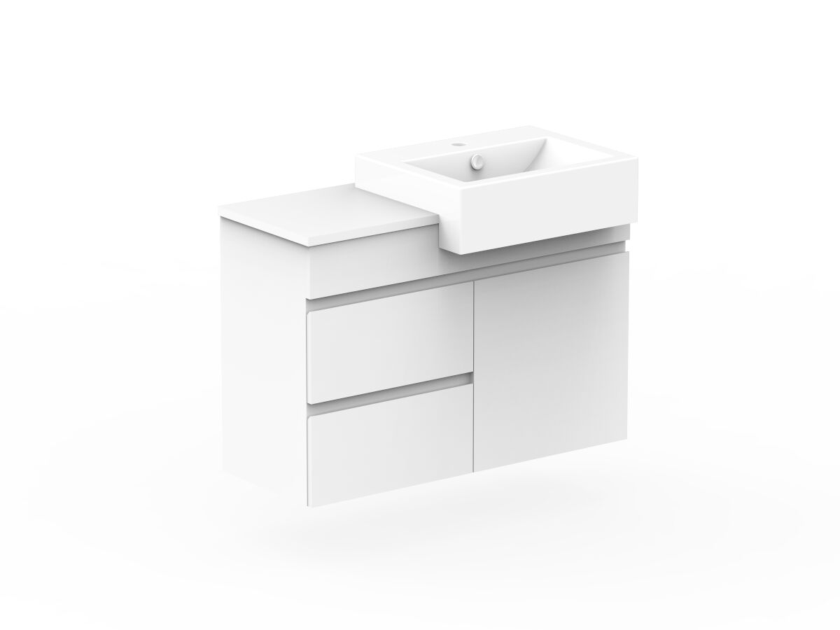 Reece Posh Domaine Plus Semi-Recessed 900mm Wall Hung Vanity Right Hand Basin 20mm Cherry Pie Top