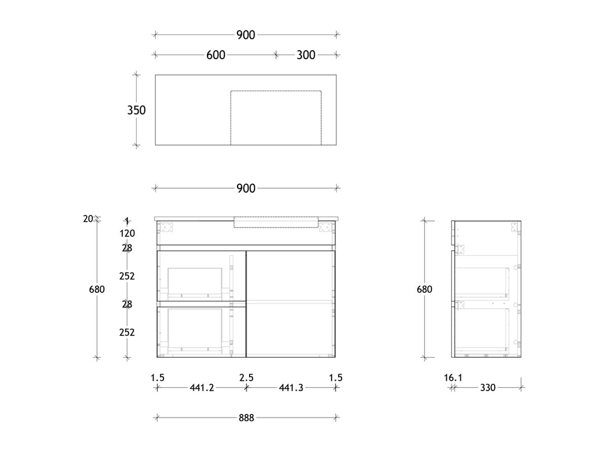Reece Posh Domaine Plus Semi-Recessed 900mm Wall Hung Vanity Right Hand Basin 20mm Cherry Pie Top