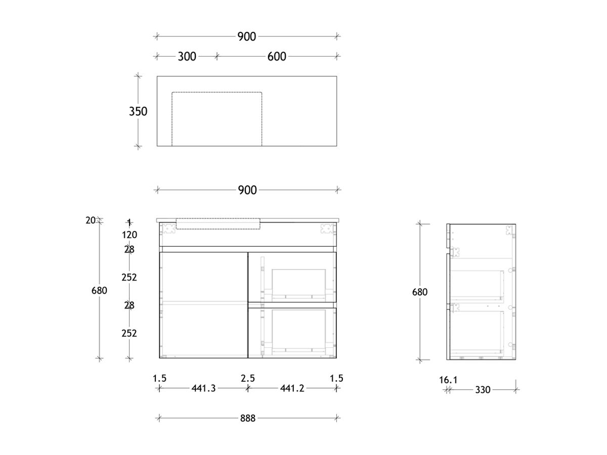 Reece Posh Domaine Plus Semi-Recessed 900mm Wall Hung Vanity Left Hand Basin 20mm Cherry Pie Top