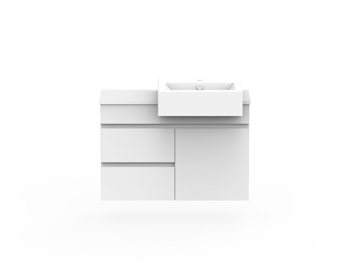 reece Posh Domaine Plus Semi-Recessed 900mm Wall Hung Vanity Right Hand Basin 20mm Cherry Pie Top