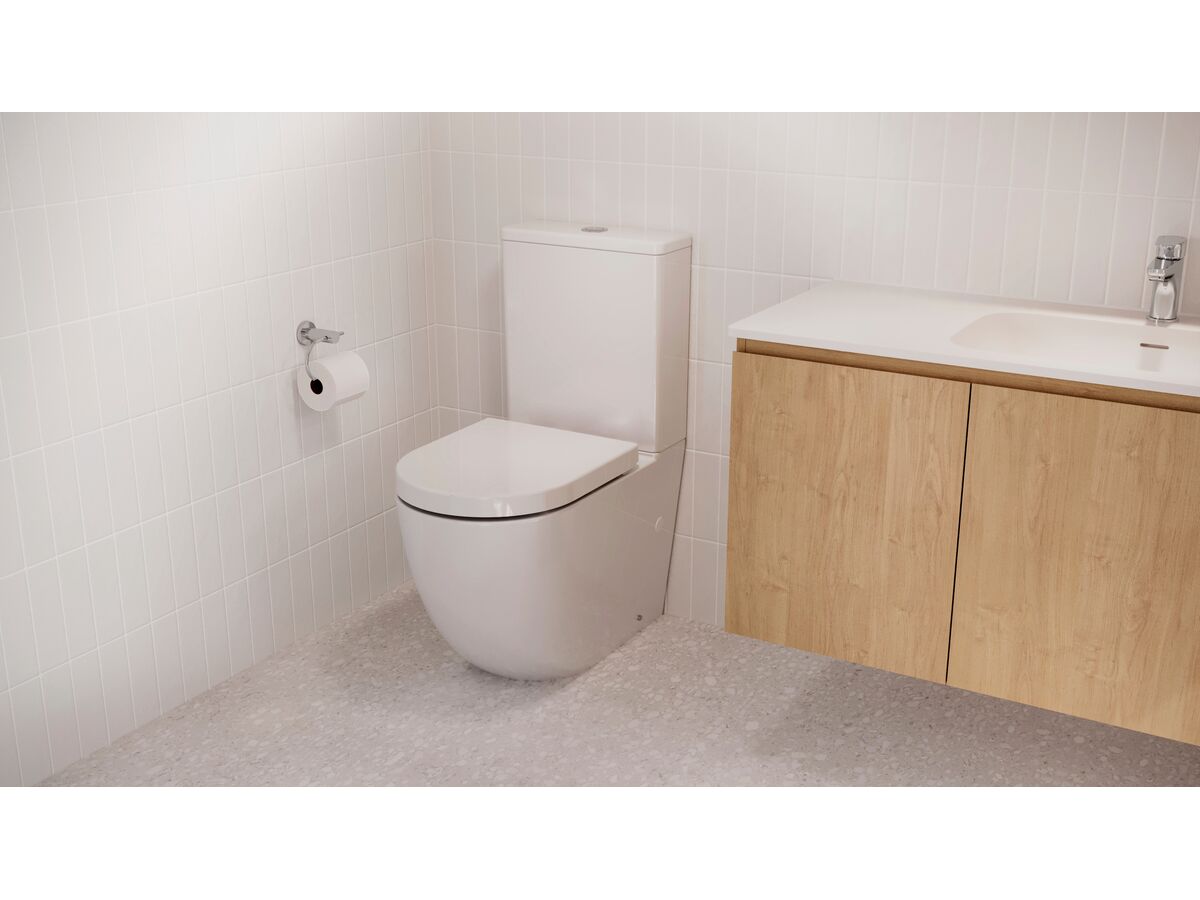 Reece Posh Domaine Round Close Coupled Back To Wall Rimless Bottom Inlet Toilet Suite With Soft Close Quick Release White (4 Star)