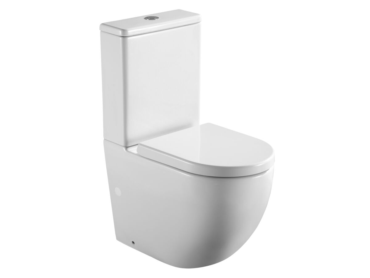 reece Posh Domaine Round Close Coupled Back to Wall Rimless Bottom Inlet Toilet Suite with Soft Close Quick Release White (4 Star)