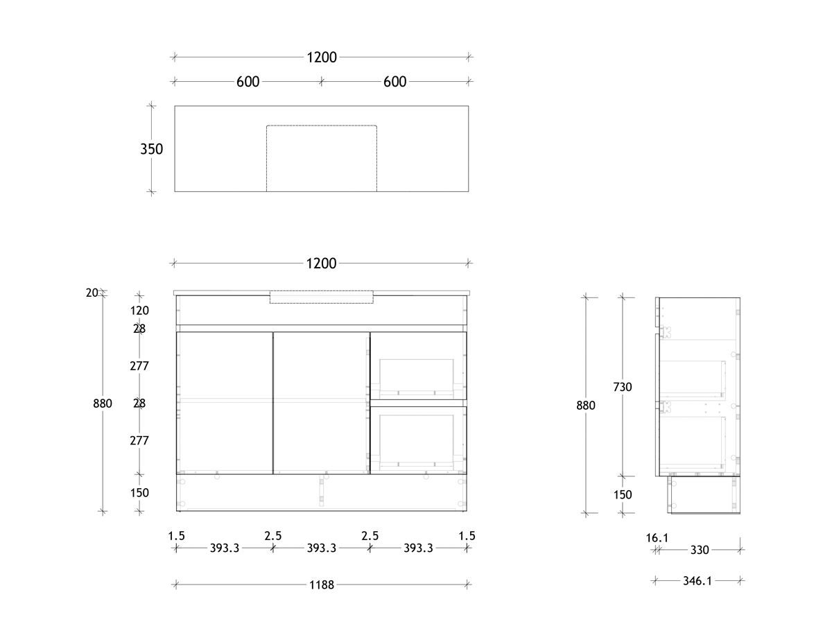 Reece Posh Domaine Semi-Recessed 1200mm Floor Mounted Vanity Centre Basin 20mm Cherry Pie Top