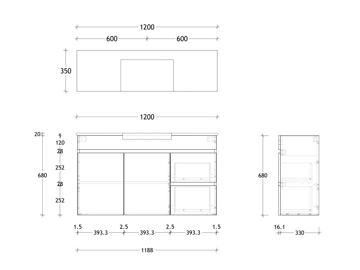 Reece Posh Domaine Semi-Recessed 1200mm Wall Hung Vanity Centre Basin 20mm Cherry Pie Top