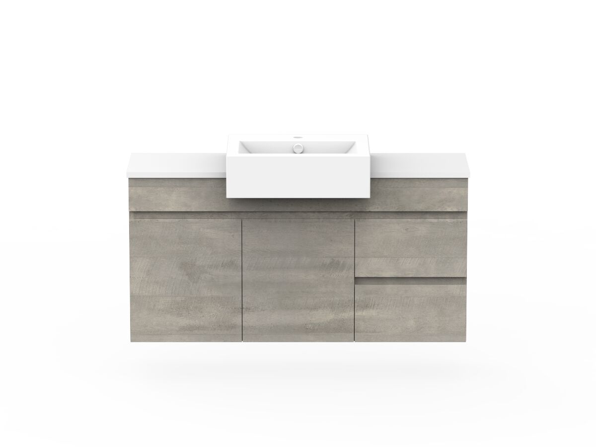 reece Posh Domaine Semi-Recessed 1200mm Wall Hung Vanity Centre Basin 20mm Cherry Pie Top