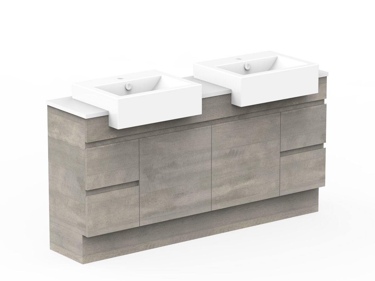 Reece Posh Domaine Semi-Recessed 1500mm Floor Mounted Vanity Double Basin 20mm Cherry Pie Top