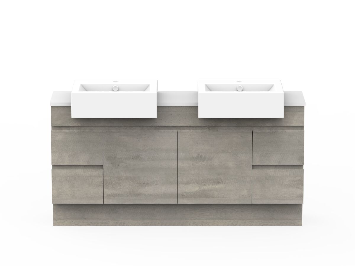 reece Posh Domaine Semi-Recessed 1500mm Floor Mounted Vanity Double Basin 20mm Cherry Pie Top