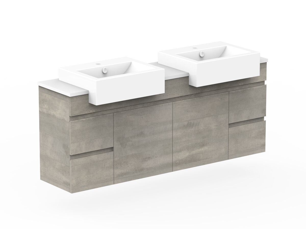Reece Posh Domaine Semi-Recessed 1500mm Wall Hung Vanity Double Basin 20mm Cherry Pie Top