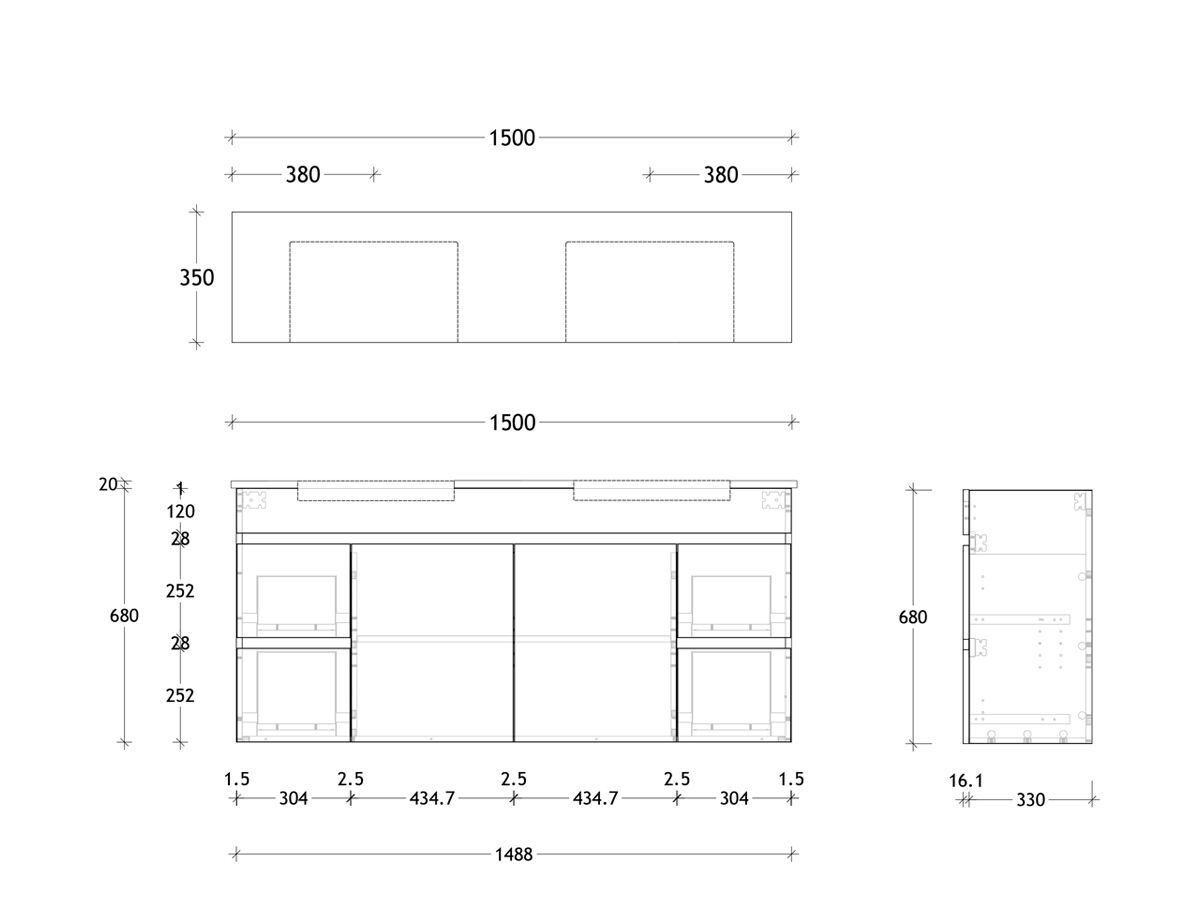 Reece Posh Domaine Semi-Recessed 1500mm Wall Hung Vanity Double Basin 20mm Cherry Pie Top