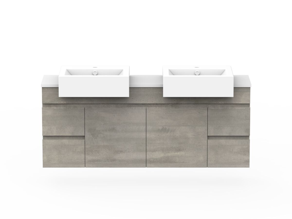 reece Posh Domaine Semi-Recessed 1500mm Wall Hung Vanity Double Basin 20mm Cherry Pie Top