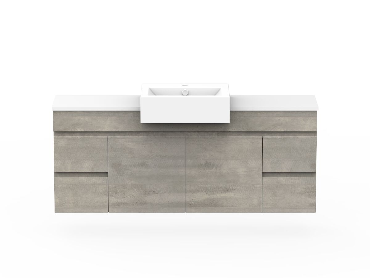 reece Posh Domaine Semi-Recessed 1500mm Wall Hung Vanity Centre Basin 20mm Cherry Pie Top