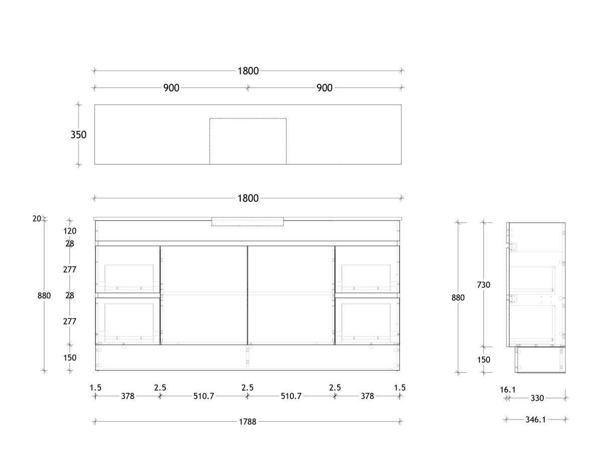 Reece Posh Domaine Semi-Recessed 1800mm Floor Mounted Vanity Centre Basin 20mm Cherry Pie Top