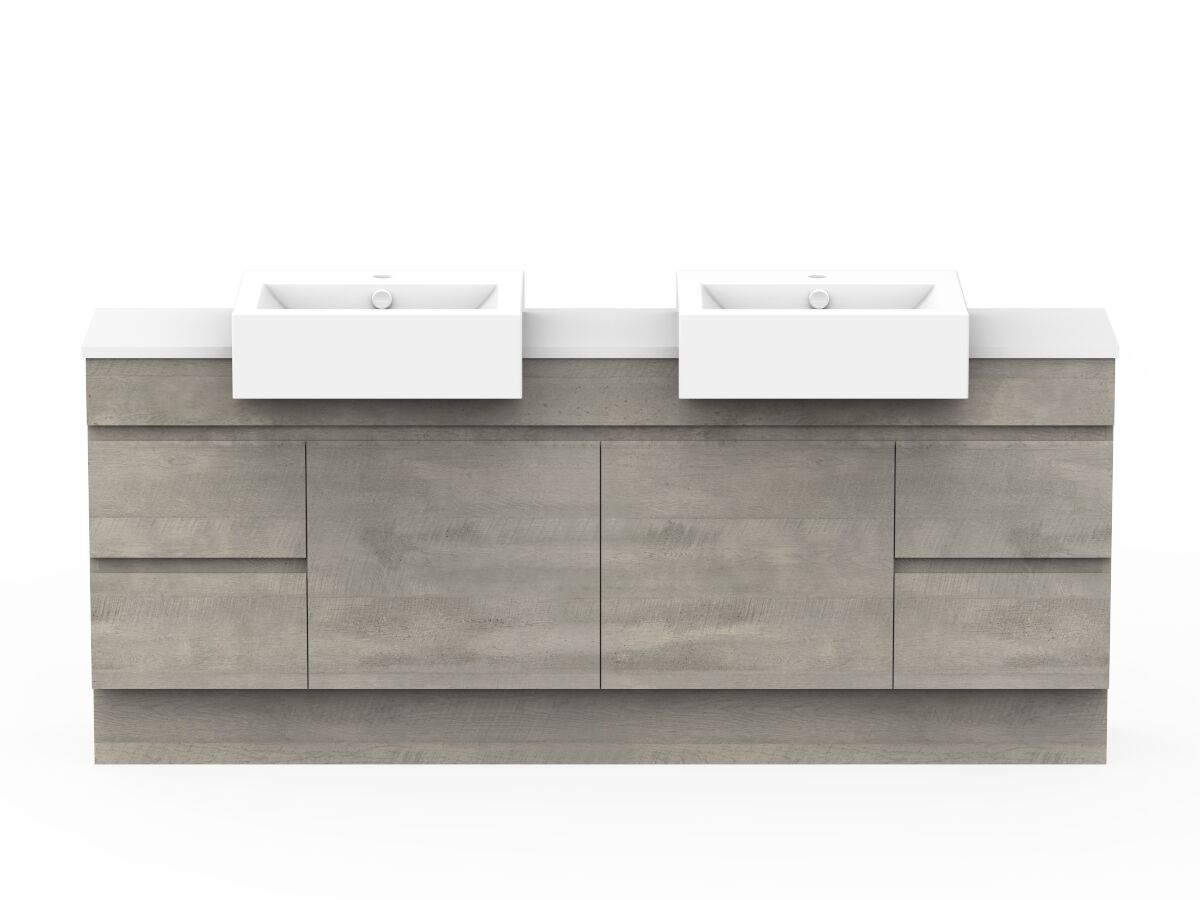 reece Posh Domaine Semi-Recessed 1800mm Floor Mounted Vanity Double Basin 20mm Cherry Pie Top