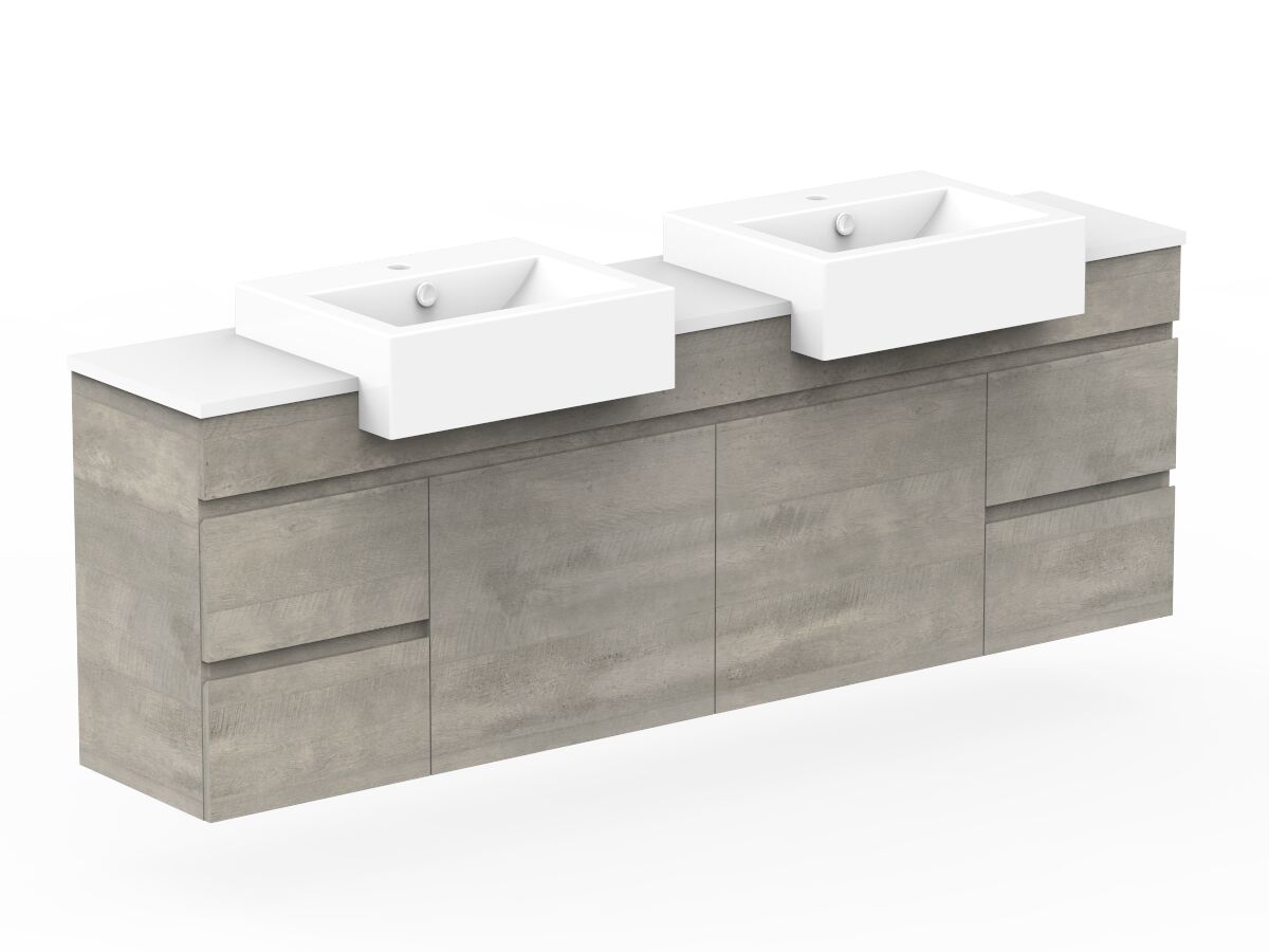 Reece Posh Domaine Semi-Recessed 1800mm Wall Hung Vanity Double Basin 20mm Cherry Pie Top