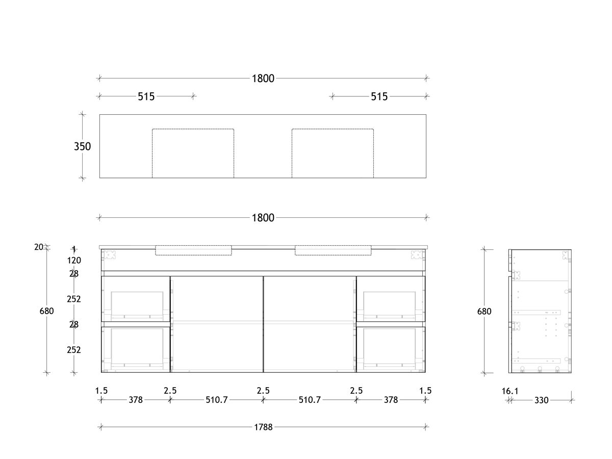 Reece Posh Domaine Semi-Recessed 1800mm Wall Hung Vanity Double Basin 20mm Cherry Pie Top