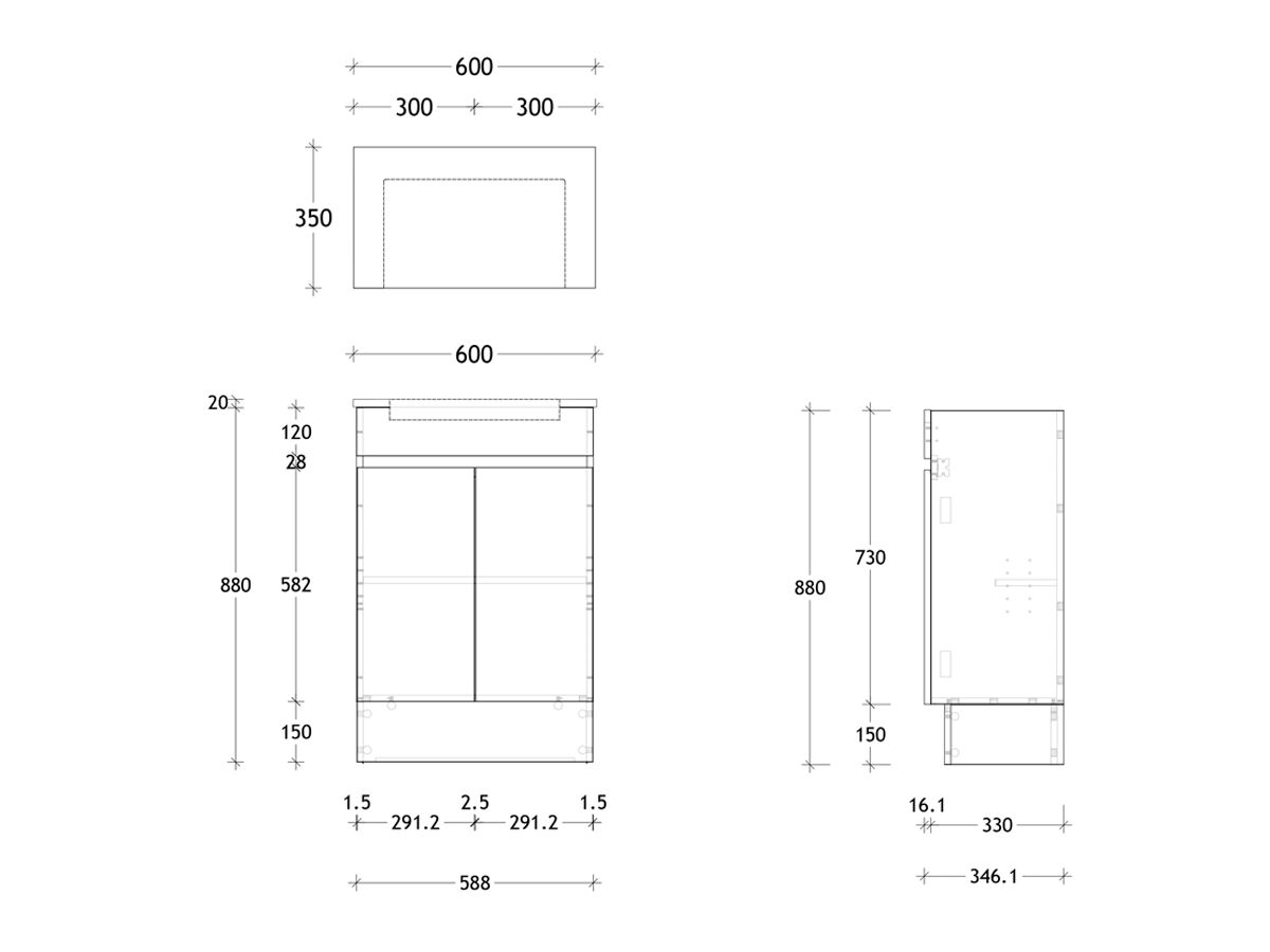 Reece Posh Domaine Semi-Recessed 600mm Floor Mounted Vanity Centre Basin 20mm Cherry Pie Top