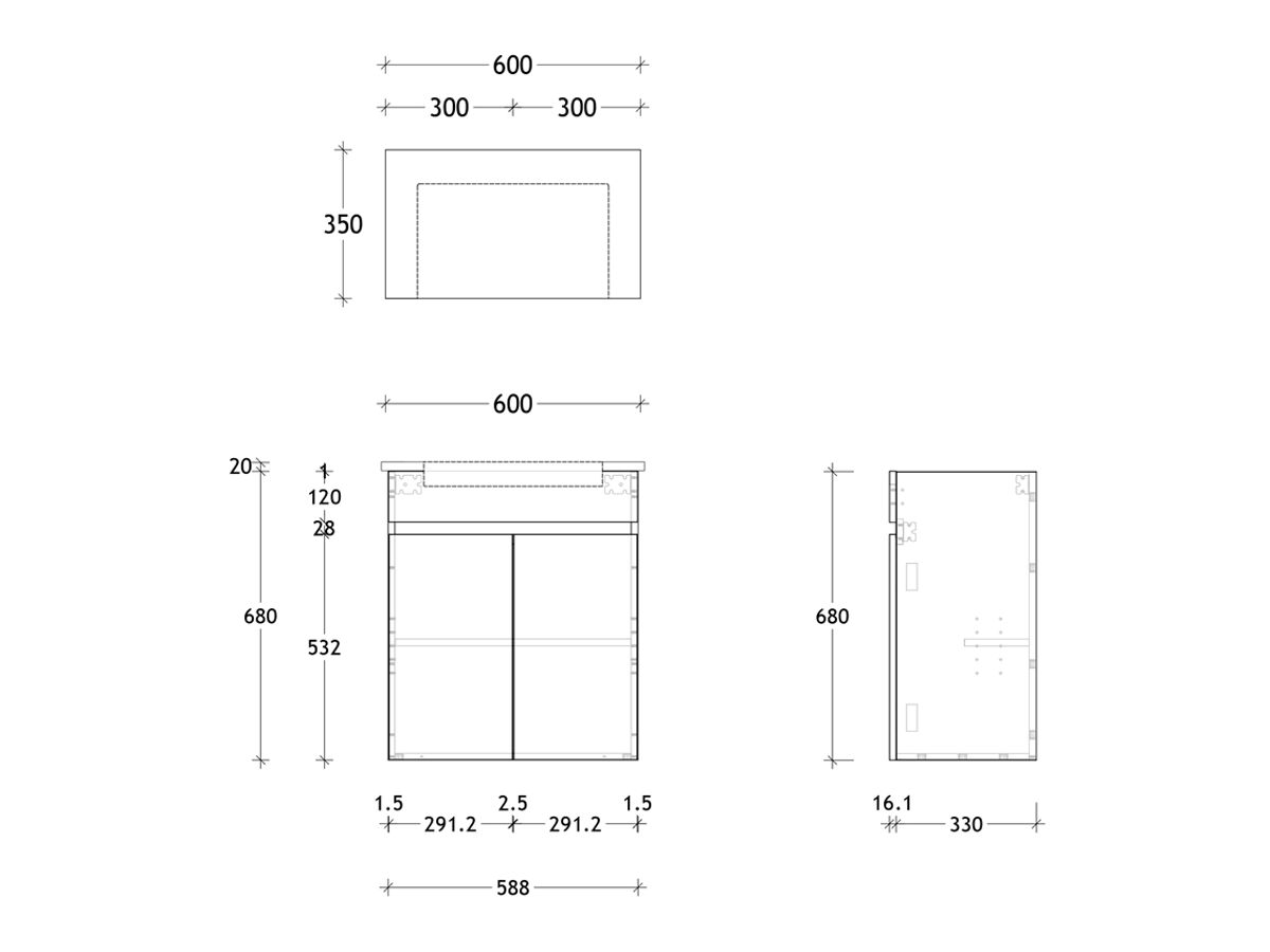 Reece Posh Domaine Semi-Recessed 600mm Wall Hung Vanity Centre Basin 20mm Cherry Pie Top