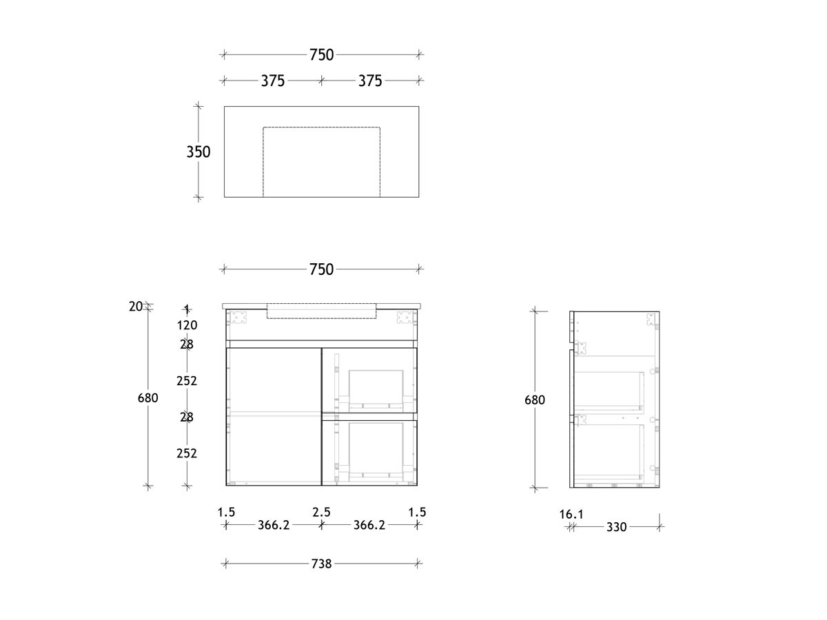 Reece Posh Domaine Semi-Recessed 750mm Wall Hung Vanity Centre Basin 20mm Cherry Pie Top