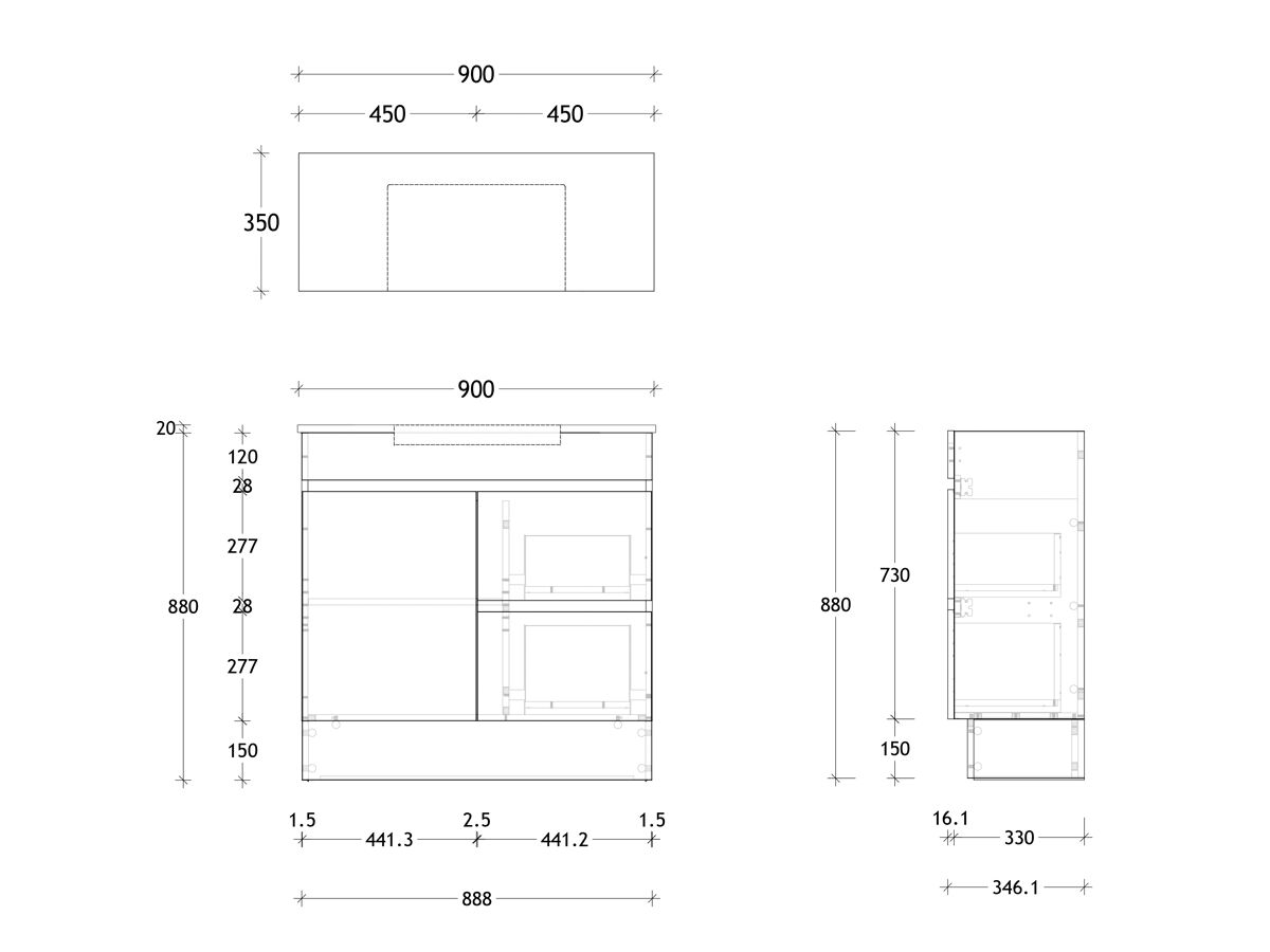 Reece Posh Domaine Semi-Recessed 900mm Floor Mounted Vanity Centre Basin 20mm Cherry Pie Top