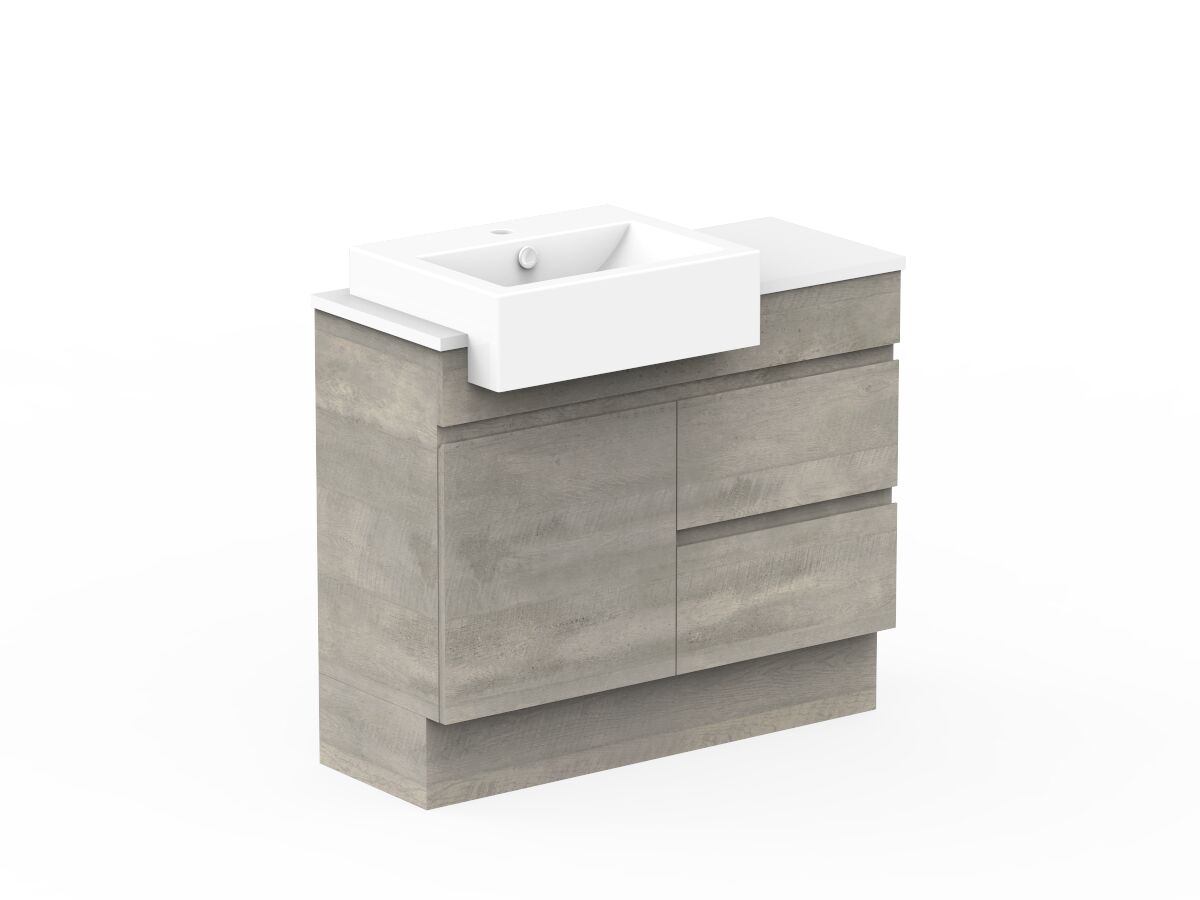Reece Posh Domaine Semi-Recessed 900mm Floor Mounted Vanity Left Hand Basin 20mm Cherry Pie Top