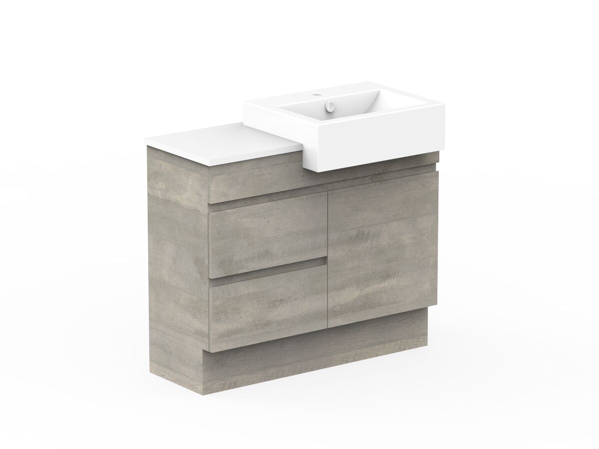 Reece Posh Domaine Semi-Recessed 900mm Floor Mounted Vanity Right Hand Basin 20mm Cherry Pie Top