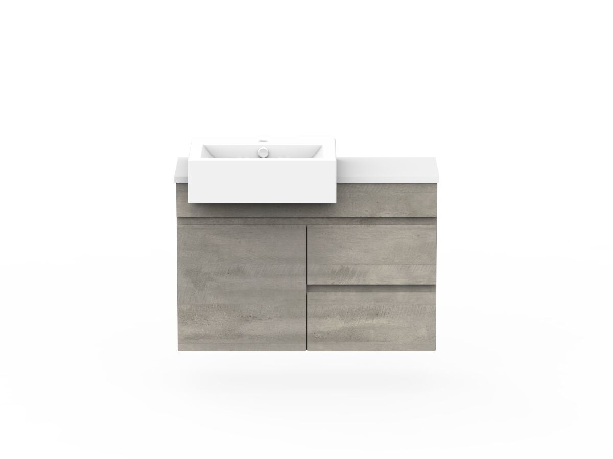 reece Posh Domaine Semi-Recessed 900mm Wall Hung Vanity Left Hand Basin 20mm Cherry Pie Top