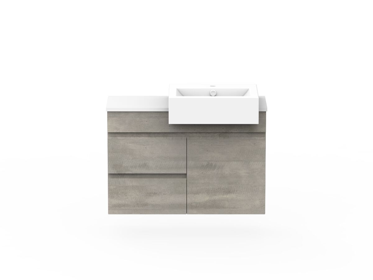 reece Posh Domaine Semi-Recessed 900mm Wall Hung Vanity Right Hand Basin 20mm Cherry Pie Top