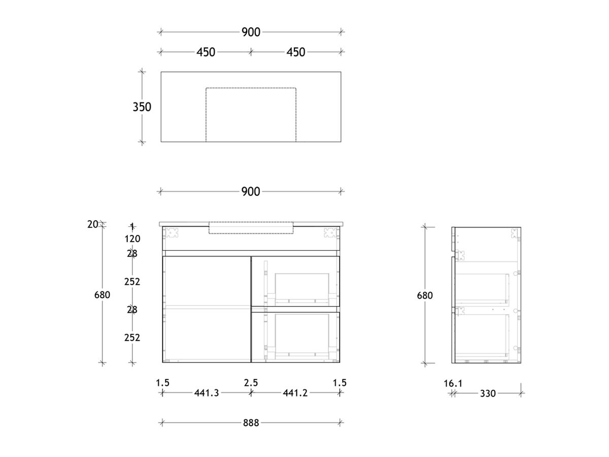 Reece Posh Domaine Semi-Recessed 900mm Wall Hung Vanity Centre Basin 20mm Cherry Pie Top