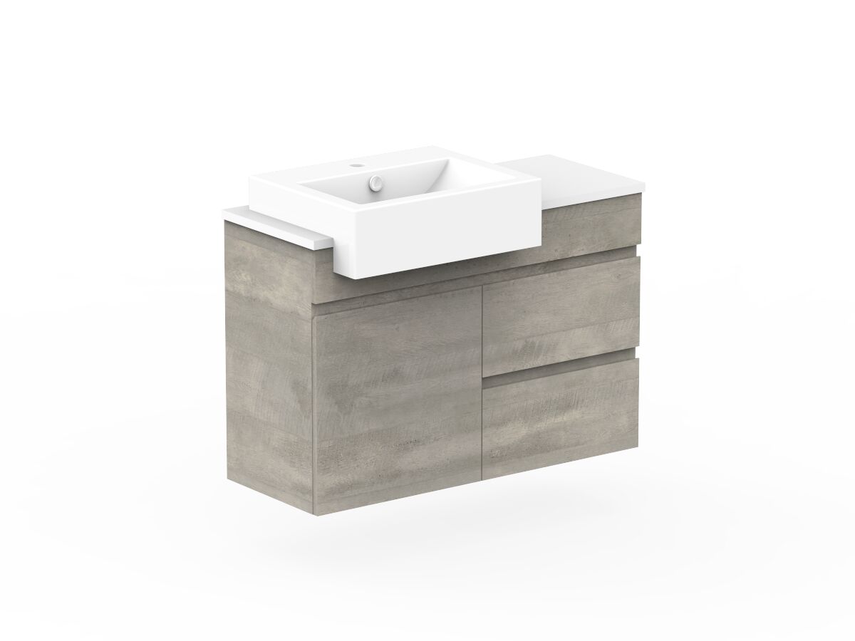Reece Posh Domaine Semi-Recessed 900mm Wall Hung Vanity Left Hand Basin 20mm Cherry Pie Top