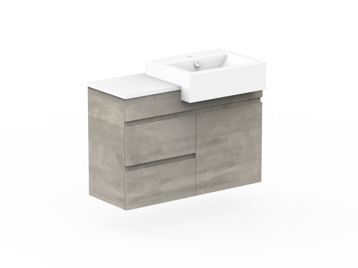 Reece Posh Domaine Semi-Recessed 900mm Wall Hung Vanity Right Hand Basin 20mm Cherry Pie Top